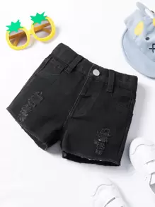 Bermudas De Mezclilla Rasgadas Para Bebé - Negro - Ver 1