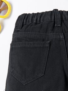 Bermudas De Mezclilla Rasgadas Para Bebé - Negro - Ver 4