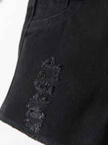 Bermudas De Mezclilla Rasgadas Para Bebé - Negro - Ver 5