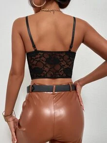 Top de tirantes bustier con encaje en contraste - Negro - Ver 2