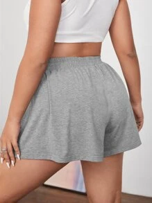 SHEIN Essnce 大碼素色彈性腰帶短褲 - 灰色 - 查看 2