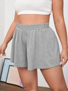 SHEIN Essnce 大碼素色彈性腰帶短褲 - 灰色 - 查看 4