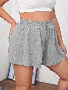 SHEIN Essnce 大碼素色彈性腰帶短褲 - 灰色 - 查看 5