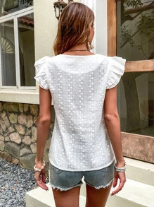 SHEIN Unity Ruffle Sleeve Schiffy Blouse - White - View 2