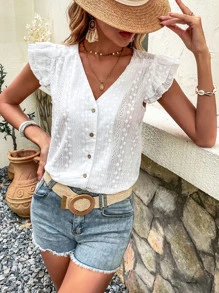 SHEIN Unity Ruffle Sleeve Schiffy Blouse - White - View 6