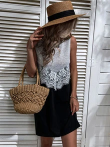 Đầm Tương phản ren Khối Màu Giải trí - Nhiều màu - Xem 7