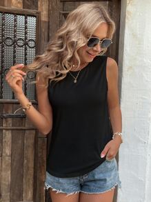 SHEIN LUNE Solid Tank Top - Black - View 5