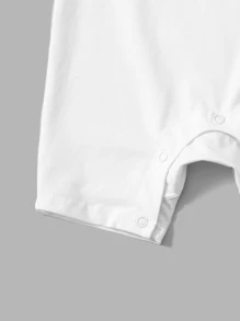 SHEIN 男嬰條紋飾邊補丁貼口袋Polo領連身短褲 - 白色 - 查看 4