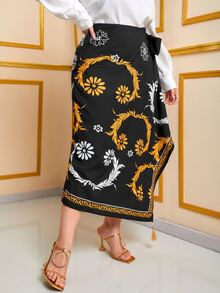 Mulvari Váy Plus Size Thắt nút Chia Trọn gói Hoa Thanh lịch - Nhiều màu - Xem 4