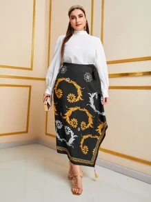 Mulvari Váy Plus Size Thắt nút Chia Trọn gói Hoa Thanh lịch - Nhiều màu - Xem 1