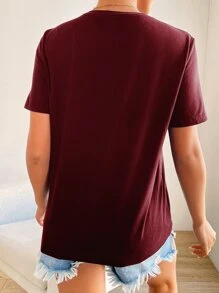 SHEIN Frenchy Heart Embroidery Tee - Burgundy - View 2