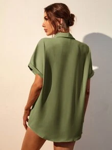 Serisse 素色前排扣口袋貼布襯衫 - 綠色 - 查看 2