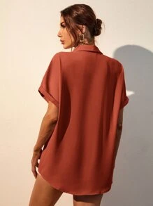 Serisse 素色前排扣口袋貼布襯衫 - 亮橙色 - 查看 2