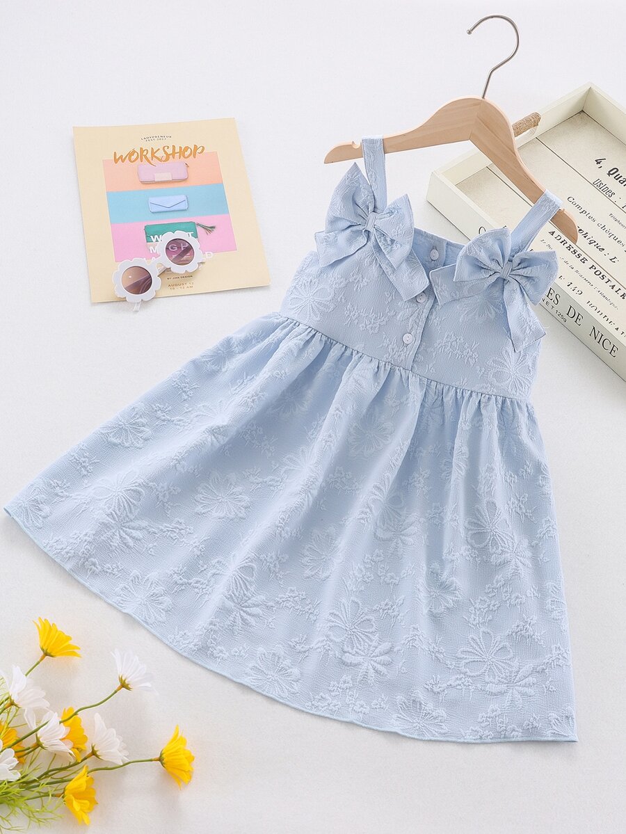 Toddler Girls Floral Textured Bow Front Cami Dress - Baby Blue - View 1