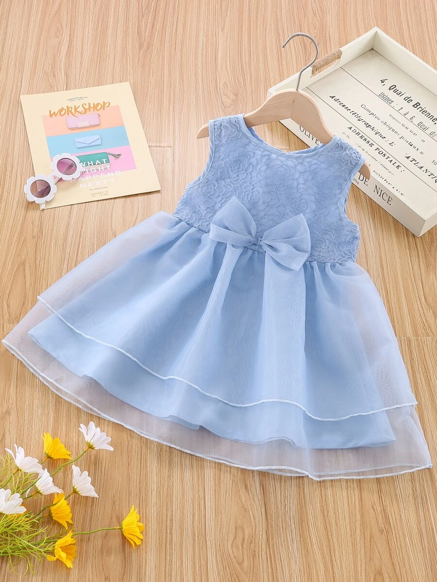 小女童前蝴蝶結歐根紗洋裝