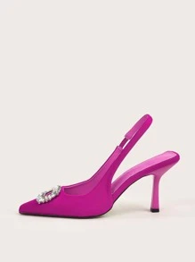 Tacones con diseño de diamante de imitación de punta con tacón delgado de talón abierto - Rosa Fucsia - Ver 2