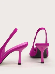 Tacones con diseño de diamante de imitación de punta con tacón delgado de talón abierto - Rosa Fucsia - Ver 3