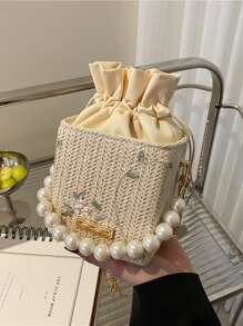 Túi đeo chéo Nữ Dây kéo Hoa Có thể điều chỉnh được Chuỗi Kỳ nghỉ - Màu be - Xem 1