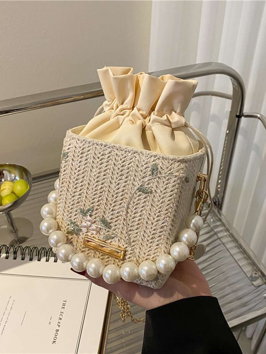 Túi đeo chéo Nữ Dây kéo Hoa Có thể điều chỉnh được Chuỗi Kỳ nghỉ - Màu be - Xem 1