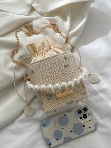 Túi đeo chéo Nữ Dây kéo Hoa Có thể điều chỉnh được Chuỗi Kỳ nghỉ - Màu be - Xem 3