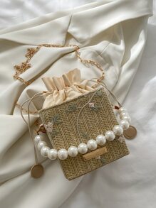 Túi đeo chéo Nữ Dây kéo Hoa Có thể điều chỉnh được Chuỗi Kỳ nghỉ - Màu be - Xem 5