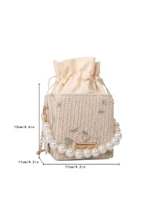 Túi đeo chéo Nữ Dây kéo Hoa Có thể điều chỉnh được Chuỗi Kỳ nghỉ - Màu be - Xem 6