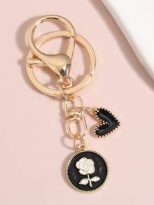 Llavero con accesorio de flor & corazón - Negro - Ver 2
