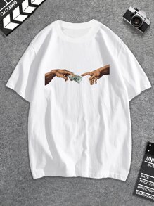 Manfinity 男士美元和手勢印花T恤 - 白色 - 查看 1