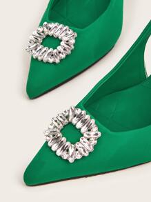 寶石細節露跟高跟鞋 - 綠色 - 查看 5