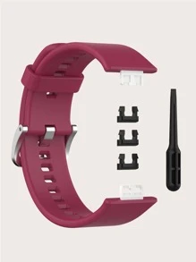 Watch Fit Solid Color Silicone Watch Band With Tool, Burgundy