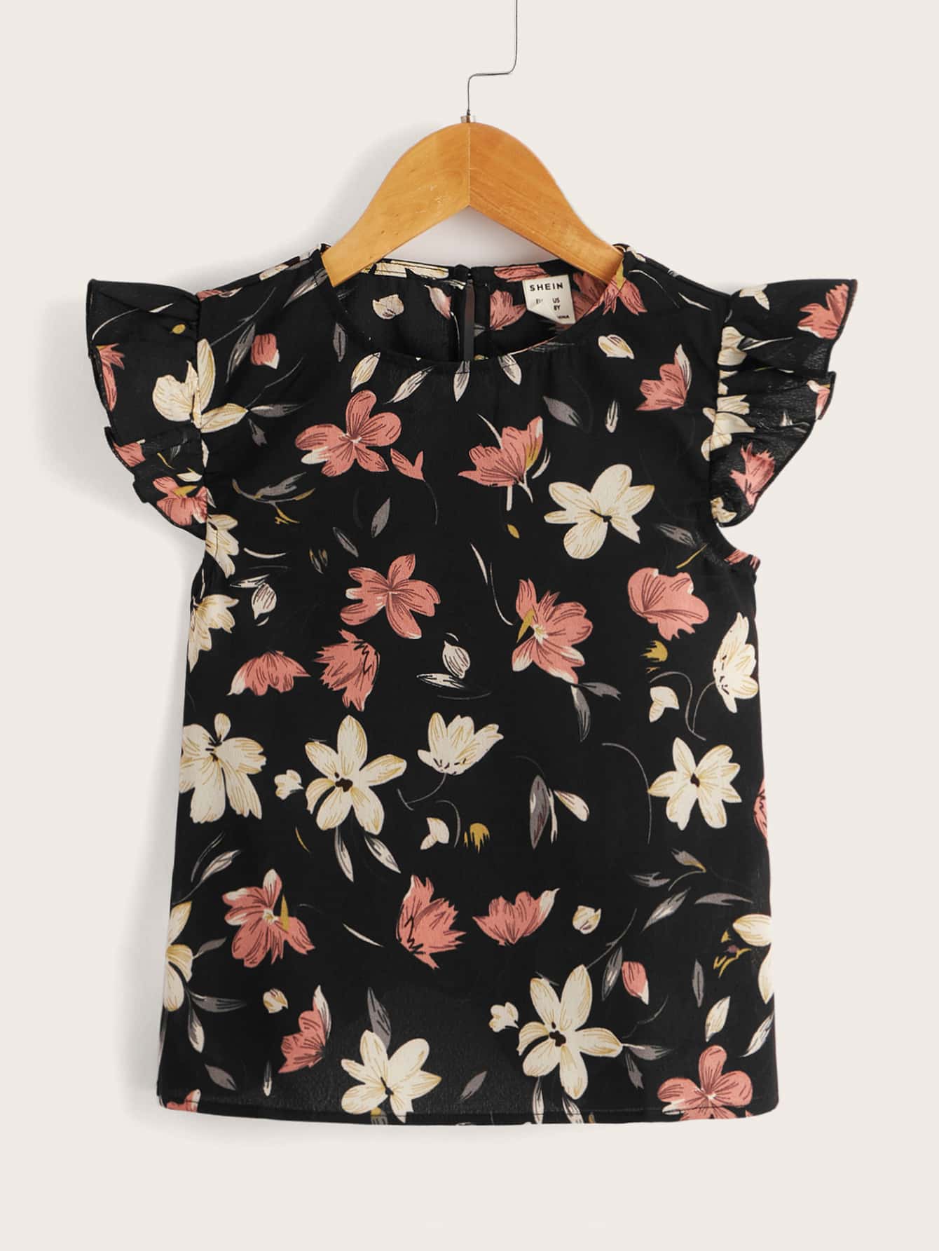 SHEIN Tween Girl Ruffle Armhole Floral Print Top - Multicolor - View 1