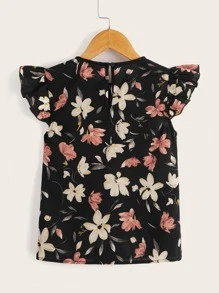 SHEIN Tween Girl Ruffle Armhole Floral Print Top - Multicolor - View 2