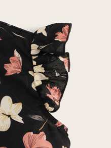 SHEIN Tween Girl Ruffle Armhole Floral Print Top - Multicolor - View 3