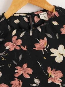 SHEIN Tween Girl Ruffle Armhole Floral Print Top - Multicolor - View 4