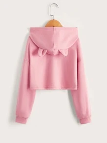 SHEIN Leap Crew Áo nỉ in hình mèo, kiểu dáng trễ vai, tai 3D, dành cho bé gái tuổi teen. - Hồng - Xem 2