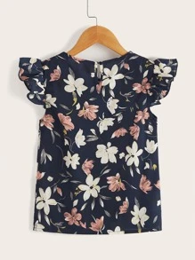 SHEIN 青少女荷葉邊袖洋裝上衣,印花圖案 - 彩色 - 查看 2