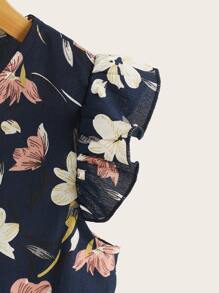 SHEIN 青少女荷葉邊袖洋裝上衣,印花圖案 - 彩色 - 查看 3