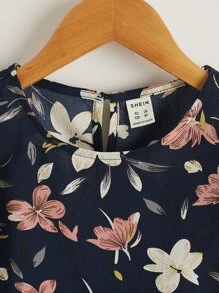 SHEIN 青少女荷葉邊袖洋裝上衣,印花圖案 - 彩色 - 查看 4