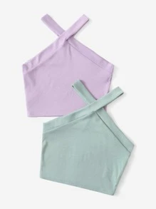 SHEIN Teen Girls Crisscross Halter Crop Top - Multicolor - View 2