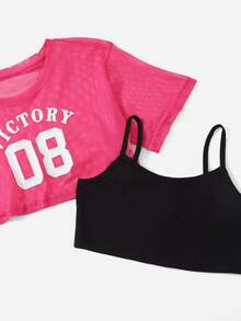 SHEIN Girls 3pcs Letter Graphic Tee & Camisole And Shorts - Multicolor - View 5