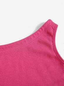 SHEIN Girls Asymmetrical Neck Solid Top - Hot Pink - View 3