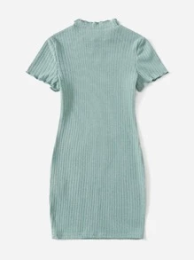 SHEIN Tween Girl Heart Cut Out Frill Trim Rib-Knit Dress - Mint Green - View 2