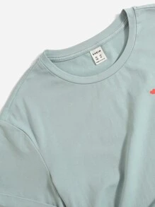 SHEIN 2pcs Sunshine Cute Tween Girls' Rolled Sleeve Cartoon Pattern T-Shirt - Mint Green - View 4