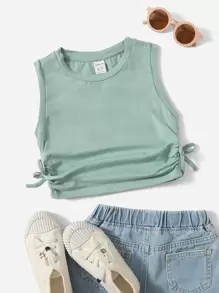 SHEIN Tween Girl Ruched Knot Side Tank Top - Mint Green - View 1
