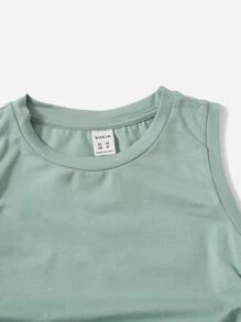 SHEIN Tween Girl Ruched Knot Side Tank Top - Mint Green - View 3