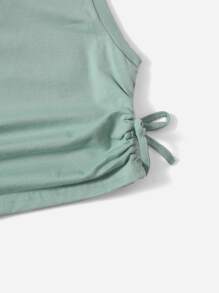 SHEIN Tween Girl Ruched Knot Side Tank Top - Mint Green - View 4