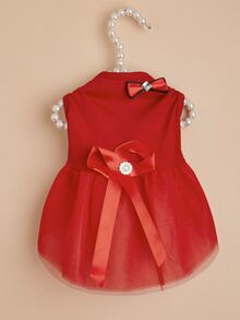 Váy ren tương phản cho thú cưng - Đỏ - Xem 2