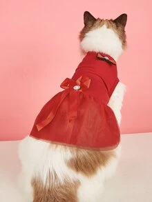 Váy ren tương phản cho thú cưng - Đỏ - Xem 5