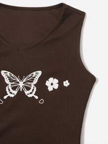 SHEIN Đầm Gái Dây kéo Xù Hoa Loại bướm Ăn mặc đẹp - Màu nâu Sô-cô-la - Xem 3