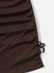 SHEIN Đầm Gái Dây kéo Xù Hoa Loại bướm Ăn mặc đẹp - Màu nâu Sô-cô-la - Xem 4